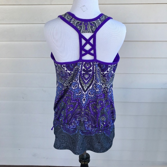 Athleta Purple Paisley Tank Top Criss Cross Back - Picture 2 of 8